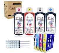 Fink Cartucho de Tinta Recargable 27XL y Tinta 4x100ml,Compatible con Impresora Epson Workforce WF-3620DWF WF-3640DTWF WF-7110DTW WF-7610DWF WF-7620DTWF WF-7720DTWF WF-7715DWF WF-7710DWF WF-7210DTWF