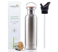 Finkolo Botella Termica de Acero Inoxidable de 750 ml, 2 Tapones Incluidos - Cantimplora Deportiva con Pajita, Reutilizable - Sin BPA - Impermeable - Metálica, Para Niños Adultos, Deporte, Oficina