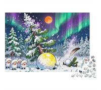 Finlandia Laplandia Aurora y Pinos Escarchados Puzzle De Madera Impermeable DIY Puzzles De 1000 Piezas Regalos para Adultos Imposible Rompecabezas Juegos Desafiantes