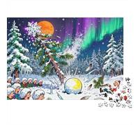Finlandia Laplandia Aurora y Pinos Escarchados Puzzle De Madera Impermeable Puzzles De 1000 Piezas para Adultos Desafiante Y Estimulante Rompecabezas para Juegos Desafiantes