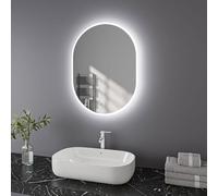 Finmrys Espejo de baño ovalado con luces LED, 500 x 700 mm, espejo de baño iluminado con antivaho regulable, luz de 3 colores, función de memoria horizontal/vertical (19.69 x 27.56 pulgadas)