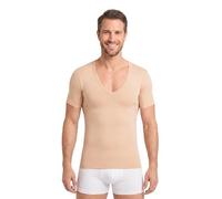 FINN Camiseta antisudor para hombre con cuello en V extraprofundo, crema