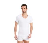 FINN Camiseta Reductora para Hombre con Cuello en V - Camiseta Interior de compresión de Manga Corta de algodón - Body Shaper para un Vientre más Plano - Ideal para ginecomastia Blanco M