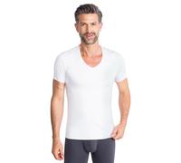 FINN Clean-Cut - Camiseta interior de manga corta para hombre, cuello en V, invisible, con acabado de corte láser, sin costuras, de Lenzing Modal original para camisa y traje, Blanco, L