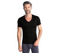 FINN Lasercut - Camiseta interior de manga corta para hombre con cuello en V, sin costuras, de tela modal original de Lenzing, camiseta invisible debajo de la camisa y el traje, Negro , L