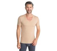 FINN Lasercut - Camiseta interior de manga corta para hombre con cuello en V, sin costuras, de tela modal original de Lenzing, camiseta invisible debajo de la camisa y el traje, color carne, XXL