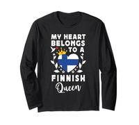 Finnish Queen Finnish Wife Girlfriend Finland Flag Manga Larga