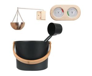 Finnish Steam Supplies - Juego completo de sauna, herramientas tradicionales de baño térmico | Kit de varias piezas con cucharón termómetro cuchara y reloj, accesorios de baño para el hogar, sala de