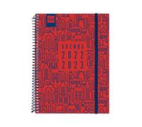 Finocam, Agenda 2022 2023 Secundaria Semana Vista Horizontal Septiembre 2022, Junio 2023 (curso lectivo), Julio y Agosto resumidos, City Rojo Español, SOBREMESA, 4, 155x212 mm