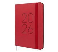 Finocam - Agenda 2026 1 Día Página | Enero - Diciembre (12 meses) | Agenda A5 con goma elástica y cinta punto | Tapa Blanda Flexi Lisa - Rojo - Español