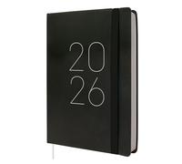 Finocam - Agenda 2026 1 Día Página | Enero - Diciembre (12 meses) | Agenda A5 con goma elástica y cinta punto | Tapa Blanda Flexi Lisa - Negro - Catalán