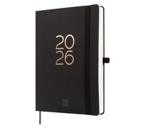Finocam - Agenda 2026 1 Día Página | Enero - Diciembre (12 meses) | Agenda A5 con goma elástica y cinta punto | Tapa Blanda Capri - Negro - Internacional