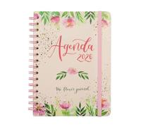Finocam - Agenda 2026 1 Día Página | Enero - Diciembre (12 meses) | Agenda Anual 2026 con goma elástica | Espiral Doble Tapa Dura The Flower Journal - Rosa - Español