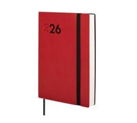 Finocam - Agenda 2026 1 Día Página | Enero - Diciembre (12 meses) | Agenda Anual 2026 con goma elástica y cinta punto| Tapa Blanda Mara - Rojo - Español