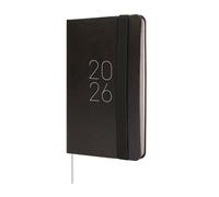 Finocam - Agenda 2026 Semana Vista Horizontal | Enero - Diciembre (12 meses) | Agenda Anual 2026 con goma elástica y cinta punto | Tapa Blanda Flexi Lisa - Negro - Español