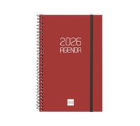 Finocam - Agenda 2026 Semana Vista Horizontal | Enero - Diciembre (12 meses) | Agenda Anual 2026 con goma elástica | Tapa de polipropileno Beta - Rojo - Portugués