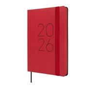 Finocam - Agenda 2026 Semana Vista Horizontal | Enero - Diciembre (12 meses) | Agenda Anual 2026 con goma elástica y cinta punto | Tapa Blanda Flexi Lisa - Rojo - Español