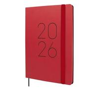 Finocam - Agenda 2026 Semana Vista Vertical | Enero - Diciembre (12 meses) | Agenda A5 con goma elástica y cinta punto | Tapa Blanda Flexi Lisa - Rojo - Español