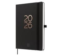 Finocam - Agenda 2026 Semana Vista Vertical | Enero - Diciembre (12 meses) | Agenda A5 con goma elástica y cinta punto | Tapa Blanda Capri - Negro - Internacional
