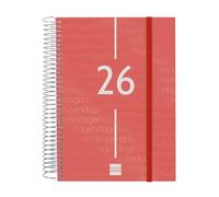 Finocam - Agenda Espiral 2026 1 Día Página | Enero - Diciembre (12 meses) | Agenda Anual 2026 con goma elástica | Tapa de polipropileno Espiral Year - Rojo - Español