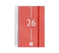 Finocam - Agenda Espiral 2026 1 Día Página | Enero - Diciembre (12 meses) | Agenda Anual 2026 con goma elástica | Tapa de polipropileno Espiral Year - Rojo - Español