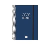 Finocam - Agenda Espiral 2026 1 Día Página | Enero - Diciembre (12 meses) | Agenda Anual 2026 con goma | Tapa de polipropileno Espiral Opaque - Azul - Español