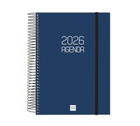 Finocam - Agenda Espiral 2026 1 Día Página | Enero - Diciembre (12 meses) | Agenda Anual 2026 con goma | Tapa de polipropileno Espiral Opaque - Azul - Español