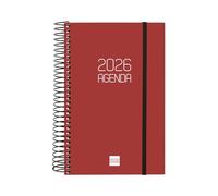 Finocam - Agenda Espiral 2026 1 Día Página | Enero - Diciembre (12 meses) | Agenda Anual 2026 con goma | Tapa de polipropileno Opaque - Burdeos - Español
