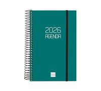 Finocam - Agenda Espiral 2026 1 Día Página | Enero - Diciembre (12 meses) | Agenda Anual 2026 con goma | Tapa de polipropileno Espiral Opaque - Verde - Español