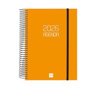 Finocam - Agenda Espiral 2026 1 Día Página | Enero - Diciembre (12 meses) | Agenda Anual 2026 con goma | Tapa de polipropileno Espiral Basics Opaque - Naranja - Catalán