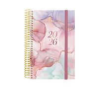 Finocam - Agenda Espiral 2026 1 Día Página | Enero - Diciembre (12 meses) | Agenda Anual 2026 con goma | Tapa de polipropileno Espiral Design Collection - Goldy - Español