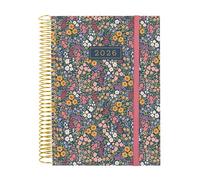 Finocam - Agenda Espiral 2026 1 Día por página | Enero - Diciembre (12 meses) | Agenda anual 2026 con elástico | Cubierta de polipropileno Espiral Design Collection - Flora - Español