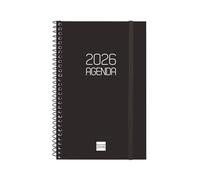 Finocam - Agenda Espiral 2026 Semana en 2 páginas Presentación horizontal | Enero - Diciembre | Agenda anual 2026 con elástico | Tapa de polipropileno Espiral Opaca - Negro - Español