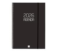 Finocam - Agenda Espiral 2026 Semana Vista Horizontal | Enero - Diciembre (12 meses) | Agenda A4 Anual 2026 con goma | Tapa de polipropileno Espiral Opaque - Negro - Español
