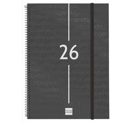 Finocam - Agenda Espiral 2026 Semana Vista Horizontal | Enero - Diciembre (12 meses) | Agenda A4 Anual 2026 con goma | Tapa de polipropileno Espiral Year - Negro - Español