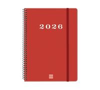 Finocam - Agenda Espiral 2026 Semana Vista Horizontal | Enero - Diciembre (12 meses) | Agenda Anual 2026 con goma elástica | Tapa Dura Espiral My - Rojo - Español