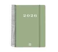 Finocam - Agenda Espiral 2026 Semana Vista Horizontal | Enero - Diciembre (12 meses) | Agenda Anual 2026 con goma elástica | Tapa Dura Espiral My - Verde - Español
