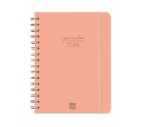 Finocam - Agenda Espiral 2026 Semana Vista Horizontal | Enero - Diciembre (12 meses) | Agenda Anual 2026 con goma | Espiral Doble Tapa Dura - Coral - Español