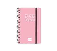 Finocam - Agenda Espiral 2026 Semana Vista Horizontal | Enero - Diciembre (12 meses) | Agenda Anual 2026 con goma | Tapa de polipropileno Espiral Basics Opaque - Rosa - Catalán