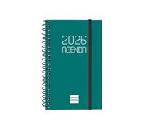 Finocam - Agenda Espiral 2026 Semana Vista Horizontal | Enero - Diciembre (12 meses) | Agenda Anual 2026 con goma | Tapa de polipropileno Espiral Opaque - Verde - Español