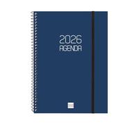 Finocam - Agenda Espiral 2026 Semana Vista Horizontal | Enero - Diciembre (12 meses) | Agenda Anual 2026 con goma | Tapa de polipropileno Espiral Opaque - Azul - Español