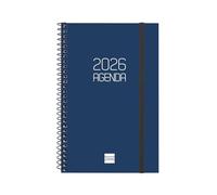 Finocam - Agenda Espiral 2026 Semana Vista Horizontal | Enero - Diciembre (12 meses) | Agenda Anual 2026 con goma | Tapa de polipropileno Espiral Opaque - Azul - Español