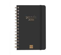 Finocam - Agenda Espiral 2026 Semana Vista Horizontal | Enero - Diciembre (12 meses) | Agenda Anual 2026 con goma | Espiral Doble Tapa Dura Alma - Negro - Español