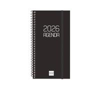 Finocam - Agenda Espiral 2026 Semana Vista Horizontal | Enero - Diciembre (12 meses) | Agenda Anual 2026 con goma | Tapa de polipropileno Espiral Basics Opaque - Negro - Catalán