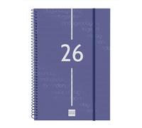 Finocam - Agenda Espiral 2026 Semana Vista Vertical | Enero - Diciembre (12 meses) | Agenda Anual 2026 con goma elástica | Tapa de polipropileno Espiral Basics Year - Azul - Catalán