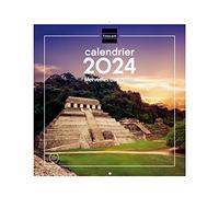 Finocam - Calendario, con imágenes, para pared, 30 x 30 cm, para Notas, de Enero de 2024 a Diciembre de 2024 (12 meses), maravillas del mundo, francés