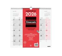 Finocam - Calendario de pared 2026 1 mes por página Enero - Diciembre 2026 (12 meses) | Calendario 2026 para calificar | Planificador mensual Neutral - Español