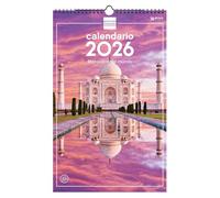 Finocam - Calendario de pared 2026 25x40 cm Mes Vista Enero - Diciembre 2026 + Sep.- Dic. 2025 (4 meses) reducidos | Calendario 2026 Imágenes Maravillas del mundo - Español