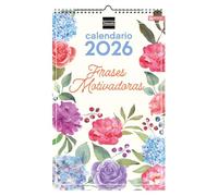 Finocam - Calendario de pared 2026 25x40 cm Mes Vista Enero - Diciembre 2026 + Sep.- Dic. 2025 (4 meses) reducidos | Calendario 2026 | Imágenes Frases motivadoras - Español