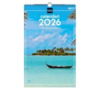 Finocam - Calendario de pared 2026 25x40 cm Mes Vista Enero - Diciembre 2026 + Sep.- Dic. 2025 (4 meses) reducidos | Calendario 2026 | Imágenes Paisajes paradisíacos - Catalán